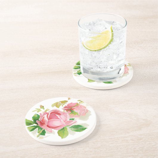 Rosa Vintage Rosen Getränkeuntersetzer (Seite)