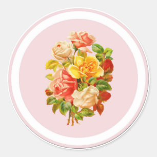 Rosa Vintage-Rosen Runder Aufkleber