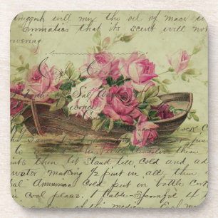 Rosa Vintage-Rosen und Boot Getränkeuntersetzer