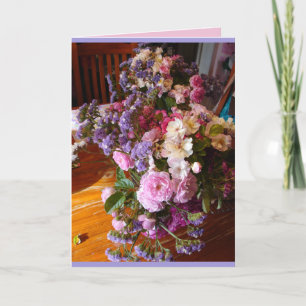 Rosa Vintage-Rosenstrauß Blumen Blumen Vasenkarte Karte
