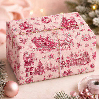 Rosa Vintage-Santa-Schlitten-Christmas-Toile Geschenkpapier