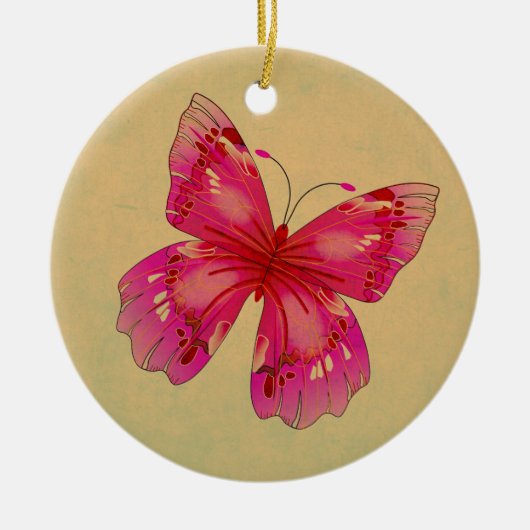 Rosa Vintage Schmetterlingskunst Keramikornament (Vorne)