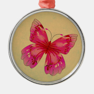 Rosa Vintage Schmetterlingskunst Silbernes Ornament