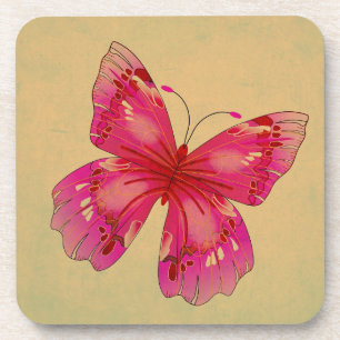 Rosa Vintage Schmetterlingskunst Untersetzer