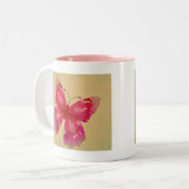 Rosa Vintage Schmetterlingskunst Zweifarbige Tasse (Vorderseite Links)