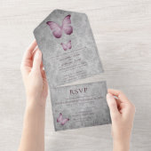 Rosa Vintage Schmetterlingsmaske All In One Einladung (Abreißen)