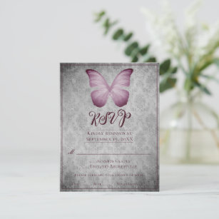 Rosa Vintage Schmetterlingsmaske Hochzeitssonne UA RSVP Karte