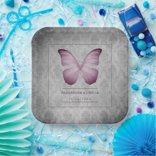 Rosa Vintage Schmetterlingsmaske Pappteller (Party)