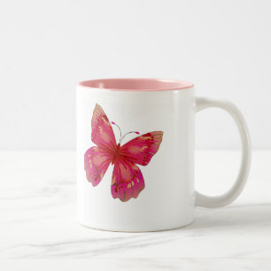 Rosa Vintage-schöne Schmetterlingskunst Zweifarbige Tasse