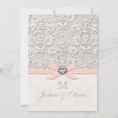 Rosa Vintage Spitzen- und Perlenhochzeit Glamour Einladung (Rückseite)