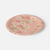 Rosa Vintage-Tapete Papierplatten mit Gänseblümche Pappteller (Schrägansicht)