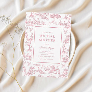 Rosa Vintage-Toile-Klassische-Brautparty Einladung
