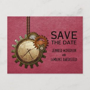 Rosa Vintage-Uhr Save-the-Date-Postkarte Ankündigungspostkarte