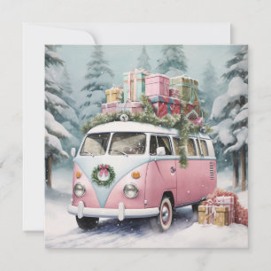 Rosa Vintage-Vanagon-Dekoration Feiertagskarte