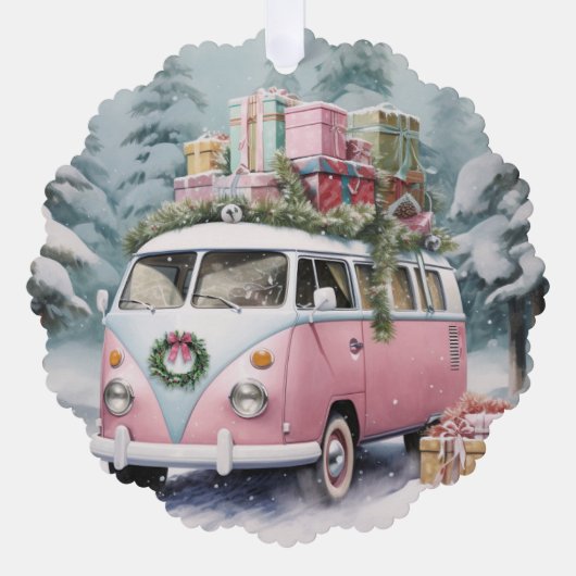 Rosa Vintage Vanagon Ornament (Vorderseite)