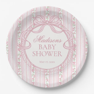 Rosa Vintage-verschlungene Blumen-Baby-Party Pappteller