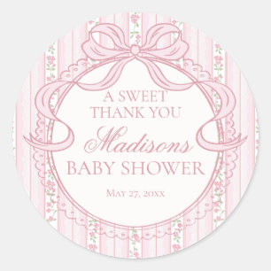 Rosa Vintage-verschlungene Blumen Baby Shower Krei Runder Aufkleber