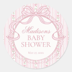 Rosa Vintage-verschlungene Florale Babyparty-Einla Runder Aufkleber