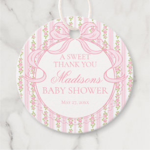 Rosa Vintage-verschlungene Florale Babyparty-Kreis Geschenkanhänger