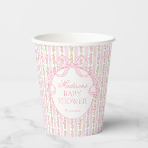Rosa Vintage-verschwenderische florale Babyparty Pappbecher
