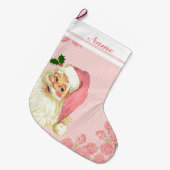 Rosa Vintage viktorianische Weihnachtsmann-Rosen Großer Weihnachtsstrumpf (Vorderansicht (hängend))