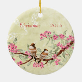Rosa Vintage Vogel Weihnachtspaare Foto Ornament
