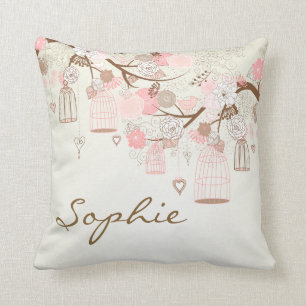 Rosa Vintage-Vogelkäfige Florales Personalisiertes Kissen