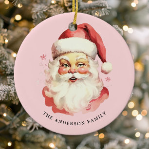 Rosa vintage Wasserfarben Weihnachtsmann Weihnacht Keramik Ornament
