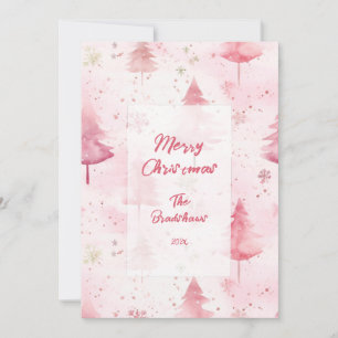 Rosa Vintage-Weihnachtskiefern Feiertagskarte