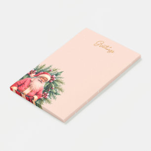 Rosa Vintage-Weihnachtsmann-Feiertagsdesign Post-it Klebezettel