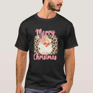 Rosa Vintage Weihnachtsmann Frohe Weihnachten Leop T-Shirt