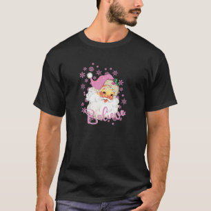 Rosa Vintage-Weihnachtsmann-Glaube-süße-Weihnachts T-Shirt