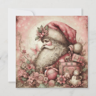 Rosa Vintage-Weihnachtsmann-Grußkarte Feiertagskarte