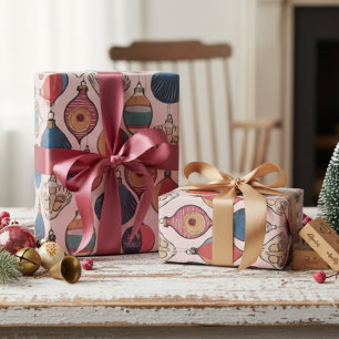 Rosa Vintage-Weihnachtsschmuck-Muster Geschenkpapier