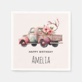 Rosa Vintager Bauer Truck Geburtstag Serviette (Vorderseite)