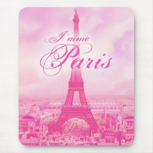 Rosa Vintager Eiffel-Turm Mousepad (Vorne)