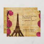 Rosa Vintager Eiffelturm Paris Hochzeit Rsvp (Vorne/Hinten)
