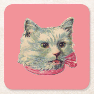 Rosa Vintager Extravaganter Cat Paper Untersetzer