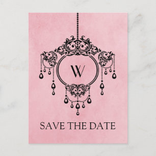 Rosa Vintager Kronleuchter Save the Date Postkarte