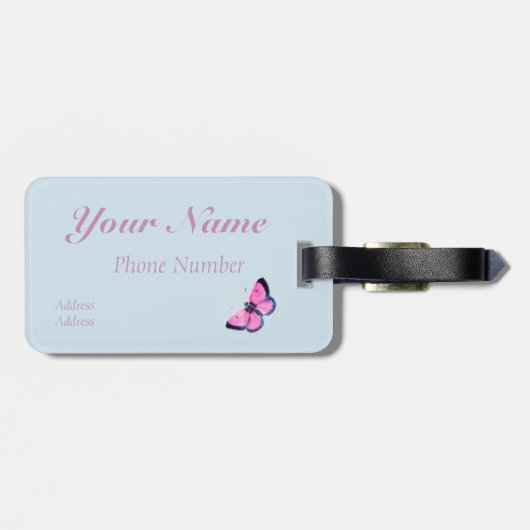 rosa Vintager Schmetterling no2 Gepäckanhänger (Rückseite horizontal)