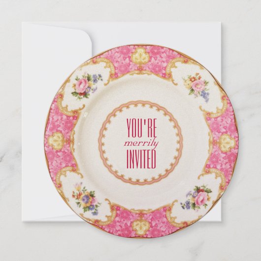 Rosa Vintager Urlaub Englisch Tee Party Einladung (Vorderseite)