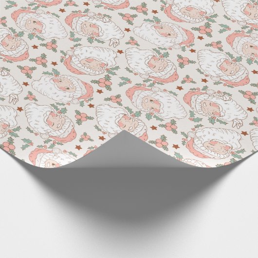 Rosa Vintager Weihnachtsmann Geschenkpapier (Ecke)