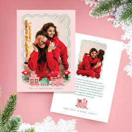 Rosa Vintager Zug Weihnachtsbaum Delivery Foto Feiertagskarte