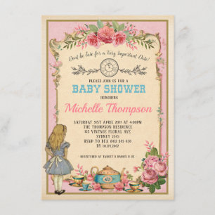 Rosa Vintages Alice im Wunderland-Tee-Party laden Einladung