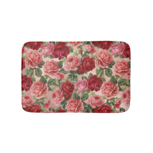 Rosa Vintages Blumenmuster auf Rosa Rose Gold Badematte