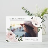 Rosa Vintages boho blumengeschmücktes Foto Abschlu Ankündigung (Stehend Vorderseite)