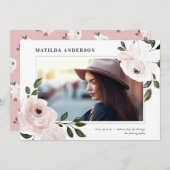 Rosa Vintages boho blumengeschmücktes Foto Abschlu Ankündigung (Vorne/Hinten)