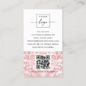 Rosa Vintages Damasellogo QR-Code Visitenkarte (Rückseite)