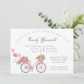 Rosa Vintages Fahrrad Brautparty Einladung (Stehend Vorderseite)