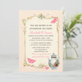 Rosa Vintages französisches Tee-Party Einladung (Stehend Vorderseite)